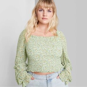 Wild Fable Woman S Floral Mint Smocked Cottagecore Tiered Ruffle Long Sleeve Top